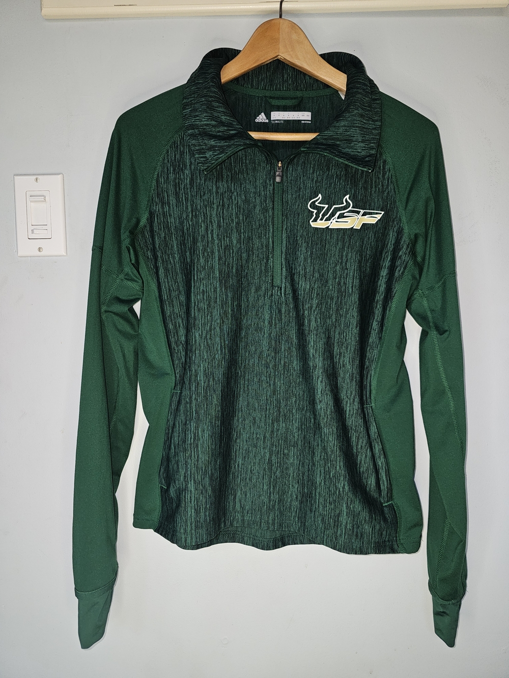 Adidas USF Bulls Women's M Green Climalite Half Zip Long Sleeve Pullover